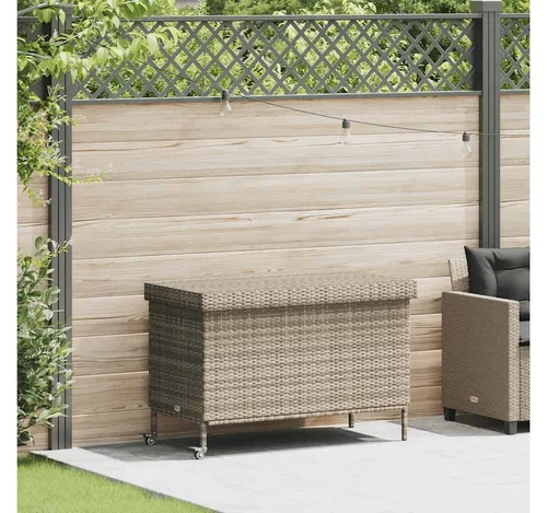 furnicato Gartenbox Hellgrau 110x55x73 cm aus PE-Rattan - Praktische Garten-Aufbewahrungsbox für Kissen und Decken. Langlebiges, pflegeleichtes PE-Rattan und stabiler Stahlrahmen. Mit zwei Rollen für einfaches Verschieben und gasfederunterstütztem Deckel für sicheres Öffnen.