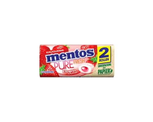 MENTOS Süßigkeit, mentos Pure Fresh Duo Erdbeere zuckerfrei mit flüssigem Kern 31g