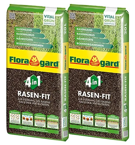 Floragard 4 in 1 Rasen-Fit 2x20 L - Erde für Rasensubstrat zur Neuanlage und Pflege. Perfektes Topdressing mit innovativer Kombination aus Rasensand und Rasenhumus für gesunde, widerstandsfähige Rasenpflanzen.