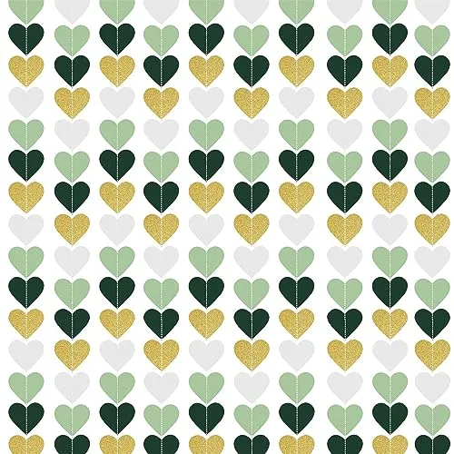 Stück Herz-Papier-Latte-Dekorationen, hängende Deko-Girlanden, Party-Dekorationen, grün-goldene Vintage-Dekoration für Hochzeit, Jahrestag, Valentinstag, Geburtstag (2 m) 10