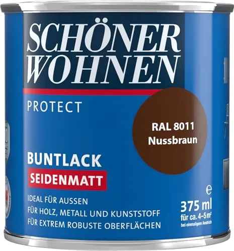 Schöner Wohnen ProfiDur Buntlack sm RAL 8011 nussbraun - Seidenmatter Alkydharzlack für Holz, Metall, Zink, Alu, Hart-PVC - Innen & Außen - Tropfgehemmt, Wetter- & Glanzbeständig - 375 ml
