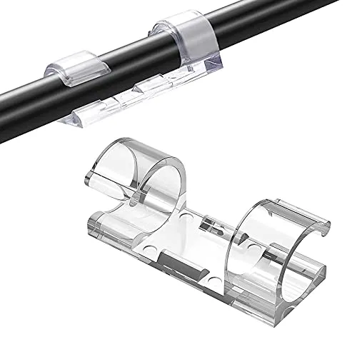JeoPoom Kabelclips[20 Stück], Selbstklebend Kabelhalter, Hochviskose Kabelclips Set mit Klebstoff Gesicherte Unterlage, für Haus Büro Auto Garten Kabel Management(Klar)