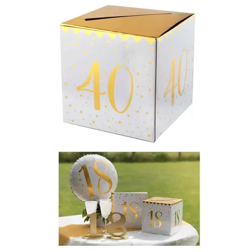 Geschenkbox mit Zahl in Farbe weiß und gold | Geldgeschenke Kartenbox Spendenbox