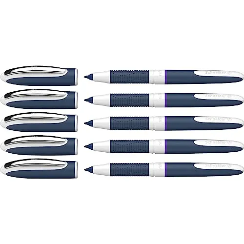 Schneider One Change Tintenroller Violett, 5 Stück - Praktischer Tintenroller in Violett mit 0,6 mm Strichstärke. Ideal für Rechts- und Linkshänder, mit schnelltrocknender, dokumentenechter Tinte. Ergonomisch gestaltet für angenehmes Schreiben – perfekt für den täglichen Einsatz.