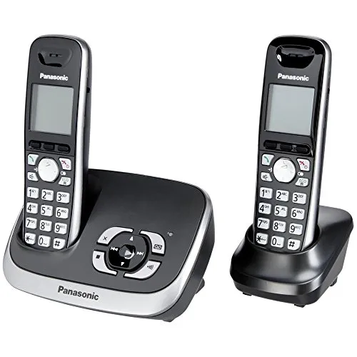 Panasonic KX-TG6522GB Duo schwarz mit AB - Festnetztelefon mit exzellenter Sprachqualität, 2 Telefonanschlüsse und modernes Design in Schwarz, ideal für Zuhause.