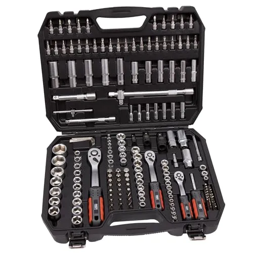 Steckschlüsselsatz 171-teilig Werkzeugkoffer - Umfassendes Ratschen Set - Ratschenschlüssel Set mit 171 Teilen aus Chrom-Vanadium-Stahl, ideal für vielseitige Anwendungen mit verschiedenen Steckschlüsseln und Bits, inklusive Ratschen in 1/2