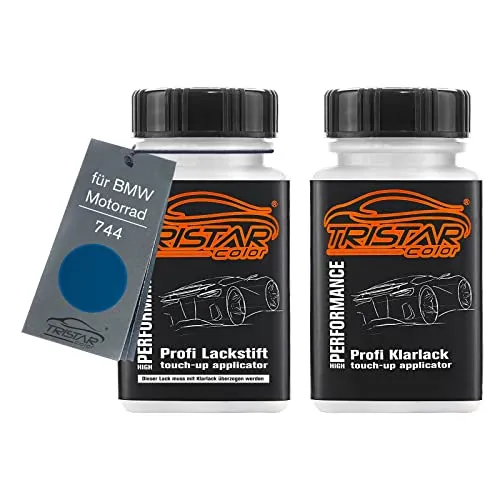 TRISTARcolor Motorradlack Lackstift Set für BMW Motorrad 744 Pazifikblau II Metallic Basislack Klarlack je 50ml