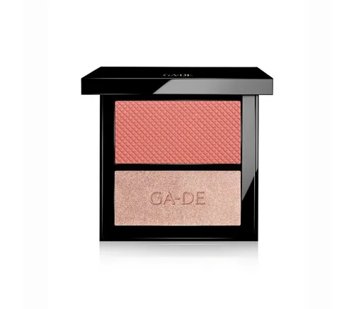 GA-DE Velveteen Blush & Shimmer Duet - Kompaktes Rouge- & Highlighter-Duo für einen strahlenden Teint. Ideal für alle Hauttöne, mit mikronisierten Perlen für müheloses Verblenden und ein natürlich frisches Finish. Perfekt für unterwegs!