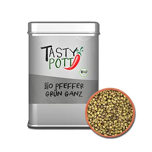 Tasty Pott Pfeffer Sortiment I Pfefferkörner I Feinkost I Spezialitäten I Pepper I Pfefferschoten I Gewürze I Gewürzmischungen (Bio Pfeffer I grün I ganz 40g)