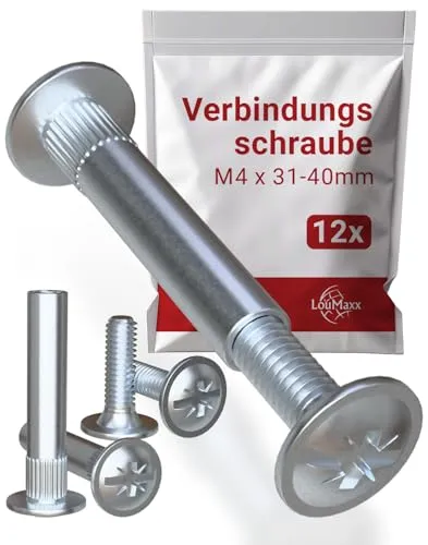 LouMaxx Möbelverbinder M4 31-40mm – 12 Stück Verbindungsschrauben aus Stahl- Verbindungsschrauben M6 Gewinde