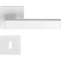 MeinTürgriff Drückergarnitur Trento Flachrosette weiß - Edelstahl-Türgriff-Garnitur mit magnetischer Unterkonstruktion, ideal für Innentüren. Einfache Montage und elegante Optik in Weiß.