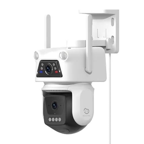 Beans View 2K+2K (3MP+3MP) Außenkamera mit Zwei Objektiven, 2.4GHz WLAN, Überwachungskamera, 360° Auto Verfolgung, AI-Mensch-Erkennung, 25M Farbe Nachtsicht, SD-Karte/Cloud-Speicher (D320)