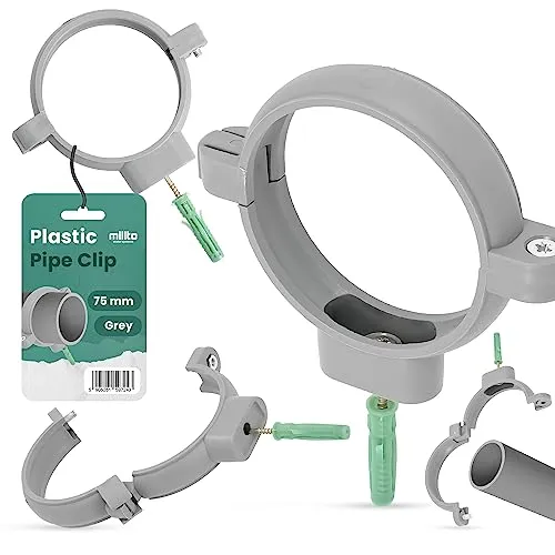 Millto™ Rohrschelle Kunststoff Halterung Rohr Klemme 75mm Stockschraube Dübel Rohrhalter Wasserrohrhalter Abwasserrohrschelle Kanalisationsrohrschelle Abwasserrohrhalterung