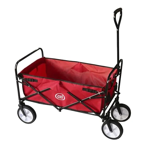AXI AB100 Faltbarer Bollerwagen Rot - Vielseitiger Gartenwagen - Bollerwagen für bis zu 80 kg, mit 360° drehbaren PVC-Rädern, ideal für Picknicks oder den Strand. Praktisch faltbar und mit Flaschenhaltern für zusätzlichen Komfort.