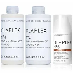 Olaplex Set - Shampoo No. 4, Conditioner No. 5 & Bond Smoother No. 6 - Shampoos für stärkende Haarpflege, repariert und verbessert die Haarstruktur vor & nach dem Friseurbesuch für unglaublichen Glanz.