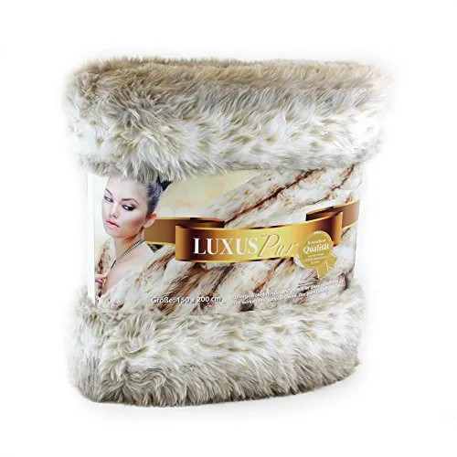 Gözze - Wohndecke, Kunstfell in edler Pelzoptik, Design Luchs, 150 x 200 cm - Weiß/Beige