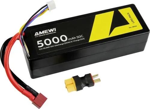 Amewi Modellbau-Akkupack (LiPo) 11.1V - 2 Zellen, Hardcase mit T-Buchse - Akkus für Modellbau, leistungsstark und langlebig für optimale Performance in Ihren RC-Fahrzeugen.