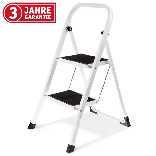 WALTER Klappstufen Leitertritt - 2 Stufen - Praktische Klappleiter aus legiertem Stahl, sofort einsatzbereit, mit extra breiten Anti-Rutsch-Stufen für maximale Sicherheit und Stabilität im Haushalt.