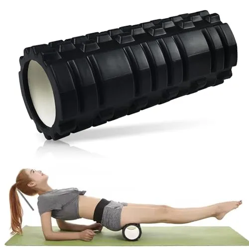 Brevanza faszienrolle wirbelsäule, foam roller massage, fazienrolle für die Selbstmassage, fitnessrolle mit 3D-Texturmassage, pilatesrolle für Nacken, Rücken, Schwarz, (33cm x 14cm)