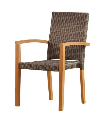Kai Wiechmann Wetterfester Teak Stapelsessel - Hochwertiger Gartenstuhl mit UV-beständigem Polyrattan-Geflecht, ideal für ganzjährige Nutzung im Freien und platzsparend stapelbar.