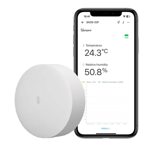 SONOFF SNZB-02P Zigbee Temperatur- und Luftfeuchtigkeitssensor - Zuverlässiger Temperatur- und Luftfeuchtigkeitssensor mit Zigbee-Technologie, ideal für Smart Home Anwendungen. Kompakt und einfach zu integrieren, ermöglicht Echtzeitmessungen.