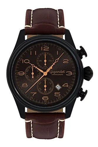 Gigandet Herrenuhr Chronograph G41-005 - Elegante Armbanduhr für Herren mit TMI Chronographen-Uhrwerk, echtem Lederarmband und kratzfestem Mineralglas für höchste Ansprüche.