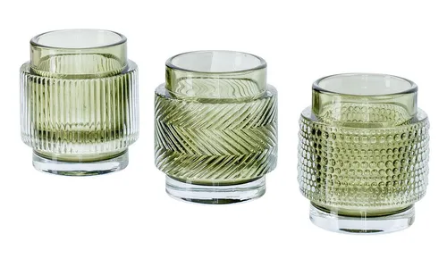 Levandeo® Teelichthalter, 3er Set Teelichthalter Glas Grün H8cm Kerzenhalter Vintage Retro