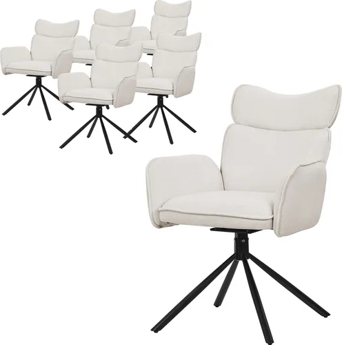 ML-Design Esszimmerstühle drehbar 6er Set Beige Stoffbezug Wohnzimmerstuhl mit Rücken- & Armlehne 360° Drehstuhl mit Metallbeinen Sessel ergonomisch