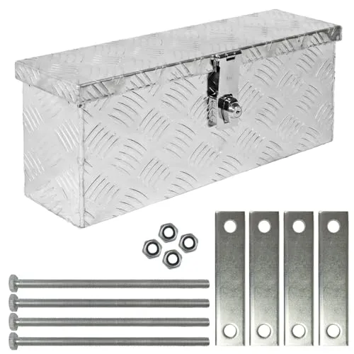 Trucky Anhänger-Deichselbox D015 - Wetterfeste Aluminium Deichselbox mit abschließbarem Montagesatz, ideal für die sichere Aufbewahrung von Werkzeugen und Zubehör während des Transports.