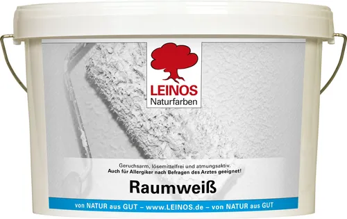 LEINOS Raumweiß 650 – natürliche Wandfarbe 10 l, matt, weiß, tropfgehemmt, sehr ergiebig, diffusionsoffen, für mineralische Untergründe, Raufasertapete & Altanstriche im Innenbereich