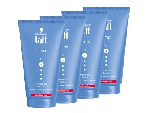 Schwarzkopf TAFT Gel Ultra Styling (4x 150ml), Haargel für gestärktes Haar mit ultrastarkem Halt, sanft zu Haar und Kopfhaut, veganes, Haarstyling-Gel