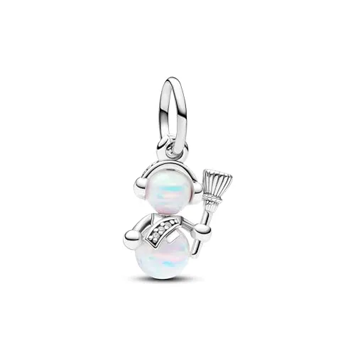 PANDORA Moments Schillernder Schneemann Charm-Anhänger aus Sterling Silber - Bead Charms für Damen, verzaubert mit schimmernden künstlichen Opalen und festlichen Details, ideal für eine weihnachtliche Stimmung und Kompatibel mit Moments Armbändern.