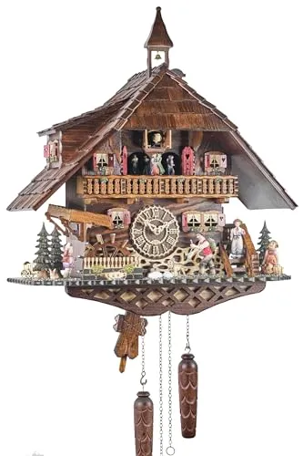 Eble Kuckucksuhr aus Echtholz mit Musik und Quarzwerk - Hochwertige Wanduhr mit effektvollem Kuckuckruf, sekundengenauem Quarzuhrwerk und automatischer Nachtabschaltung. Ideal für eine stilvolle Wohnatmosphäre.