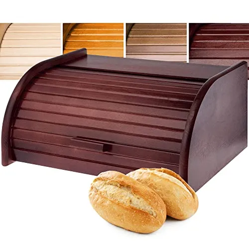 KADAX geräumiger Brotkasten aus hochqualitativem Holz, Brotbehälter mit Rolldeckel für längere frische, Brotbox mit Frontklappe, öko, Brotaufbewahrung, Rollbrotkasten (Dunkel)