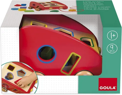 Jumbo Spiele Goula D55217 - Zieh-Wägelein - Spielfigur Spielsets mit geometrischen Formen, fördert Motorik und Auge-Hand-Koordination, ideal für Kinder ab 1 Jahr, schadstofffrei und sicher.