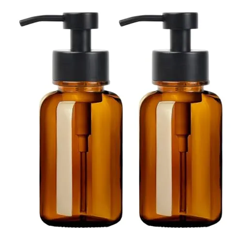 Volumoon Glas Seifenspender Set, 2 Stück Nachfüllbarer Pumpspender 400ml, Schaumseifenspender Braun aus Glas, Nachfüllbaren, Geeignet für Bäder, Küchen, Toiletten und Büros