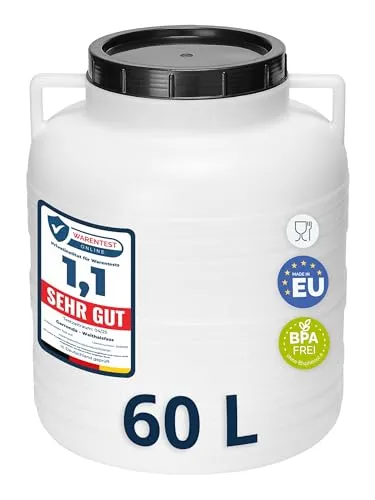 Garronda 60 Liter BPA-freies Fass und Futtertonne - Vielseitiges 60L Fass aus HDPE, BPA-frei und umweltfreundlich. Ideal als Futtertonne, Sauerkrautfass oder für Flüssigkeiten. Robustes Design mit Griffen für mühelosen Transport.