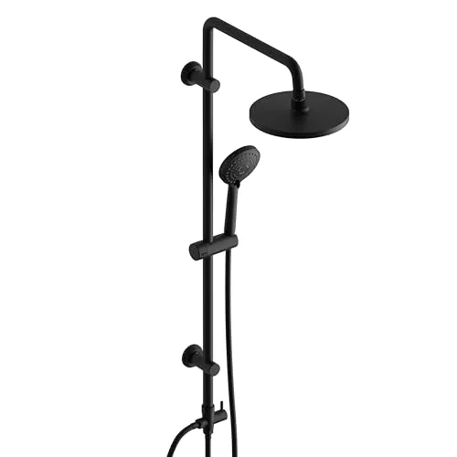 Görbach Regendusche Duschsystem ohne Duscharmatur, Edelstahl Duschset Wassersparend mit Duschstange 92cm und Rund ABS Duschkopf D20cm Schwarz
