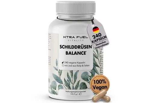 XTRA FUEL Schilddrüsen Balance Thyro Komplex - Kelp, Thymian & Selen Kapseln - Vitamine für optimale Schilddrüsenfunktion, unterstützt Energieproduktion und hormonelles Gleichgewicht mit Jod und Selen für mehr Wohlbefinden.