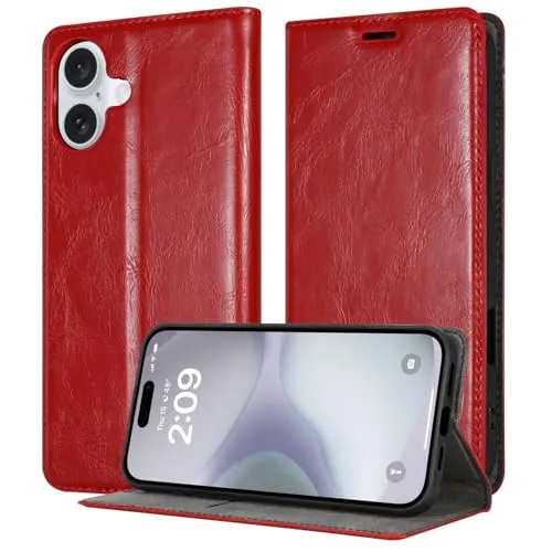 Cadorabo Hülle kompatibel mit Apple iPhone 16 in Apfel ROT - Schutzhülle mit Magnetverschluss, Standfunktion und Kartenfach
