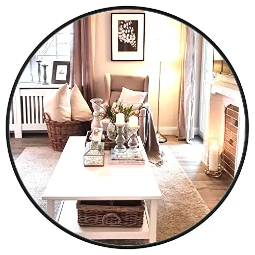 Dripex Rund Wandspiegel 40cm mit Aluminiumrahmen,dekorativer HD Wandspiegel Schminkspiegel für Badzimmer/Ankleidezimmer/Wohnzimmer,unbrechbarer Spiegel (Schwarz)