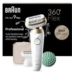 Braun SES9-011 3D Silk-épil 9 weiß/gold - Braun Silk-épil 9 Flex Epilierer - für langanhaltende Haarentfernung mit 40 MicroGrip-Pinzetten. Flexibler Kopf für optimale Anpassung an Körperkonturen und einfache Nutzung in Badewanne oder Dusche.