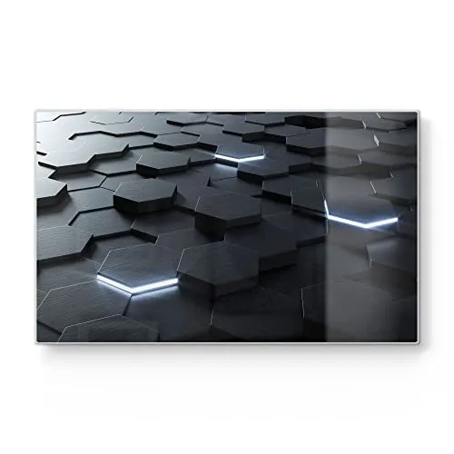 DEQORI Frühstücksbrett Glas | klein 23x14 cm | Motiv Fläche aus Sechsecken | Design Schneidebrett für Küche | Frühstücksbrettchen antibakteriell & rutschfest | Glasplatte & Servierplatte