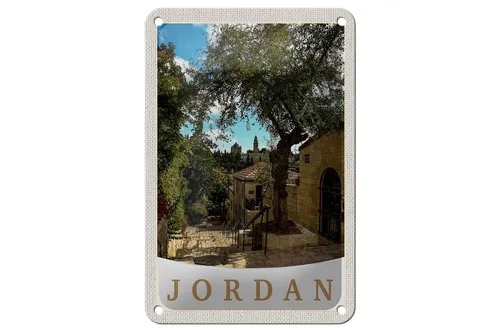 Blechschild Reise 12x18 cm Jordan Urlaub Natur Deko Bäume Schild