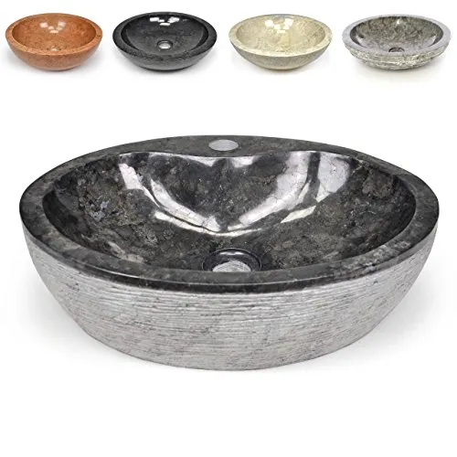 DIVERO Rundes Aufsatz-Waschbecken VENOSA aus Marmor Farbe: grau schwarz anthrazit
