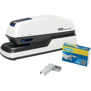 Elektrisches Heftgerät Optima GripE, weiß/grau/blau - Sonstige, heftet mühelos bis zu 20 Blatt papierlos mit hygienischer kontaktloser Nutzung, ideal für den mobilen Einsatz oder am Schreibtisch