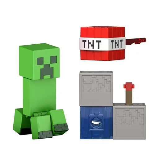 Mattel Minecraft-Spielzeuge, Creeper-Actionfigur mit Zubehör und Redstone-Bauteil, vom Videospiel inspiriertes Sammelset, maßstabsgetreu, ca. 8 cm groß, JJR92, [Mehrfarbig]