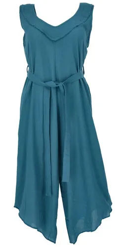 GURU SHOP Boho Jumpsuit - Luftiger Overall für Damen in Blau, Size:M - Jumpsuits für Damen, luftiger Einteiler mit weiten Hosenbeinen und romantischem V-Ausschnitt, ideal für heiße Tage und vielseitig kombinierbar im Boho-Stil.