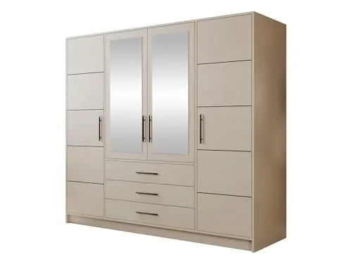 Drehtürenschrank Bado 4D mit Spiegel - Kleiderschrank mit modernem Design, 4 Türen und 3 Schubladen für optimalen Stauraum, ideal für Schlafzimmer und Jugendzimmer.