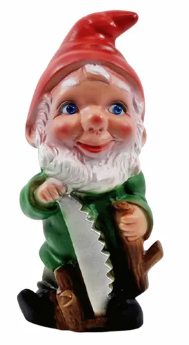 Deko Figur Zwerg Gartenzwerg mit Säge stehend H 19,5 cm Gartenfigur Kunststoff
